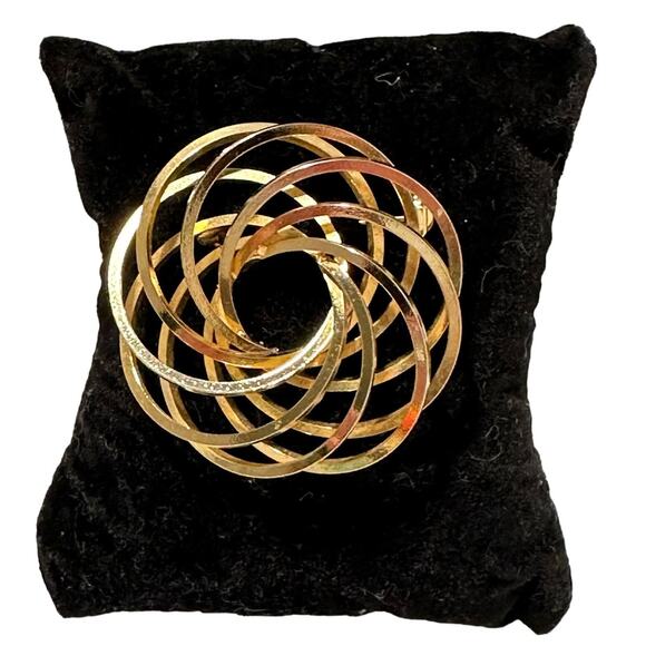 Gold Tone Brooch Pin Abstract Circle Design‎ Statement Jewelry - Picture 2 of 8